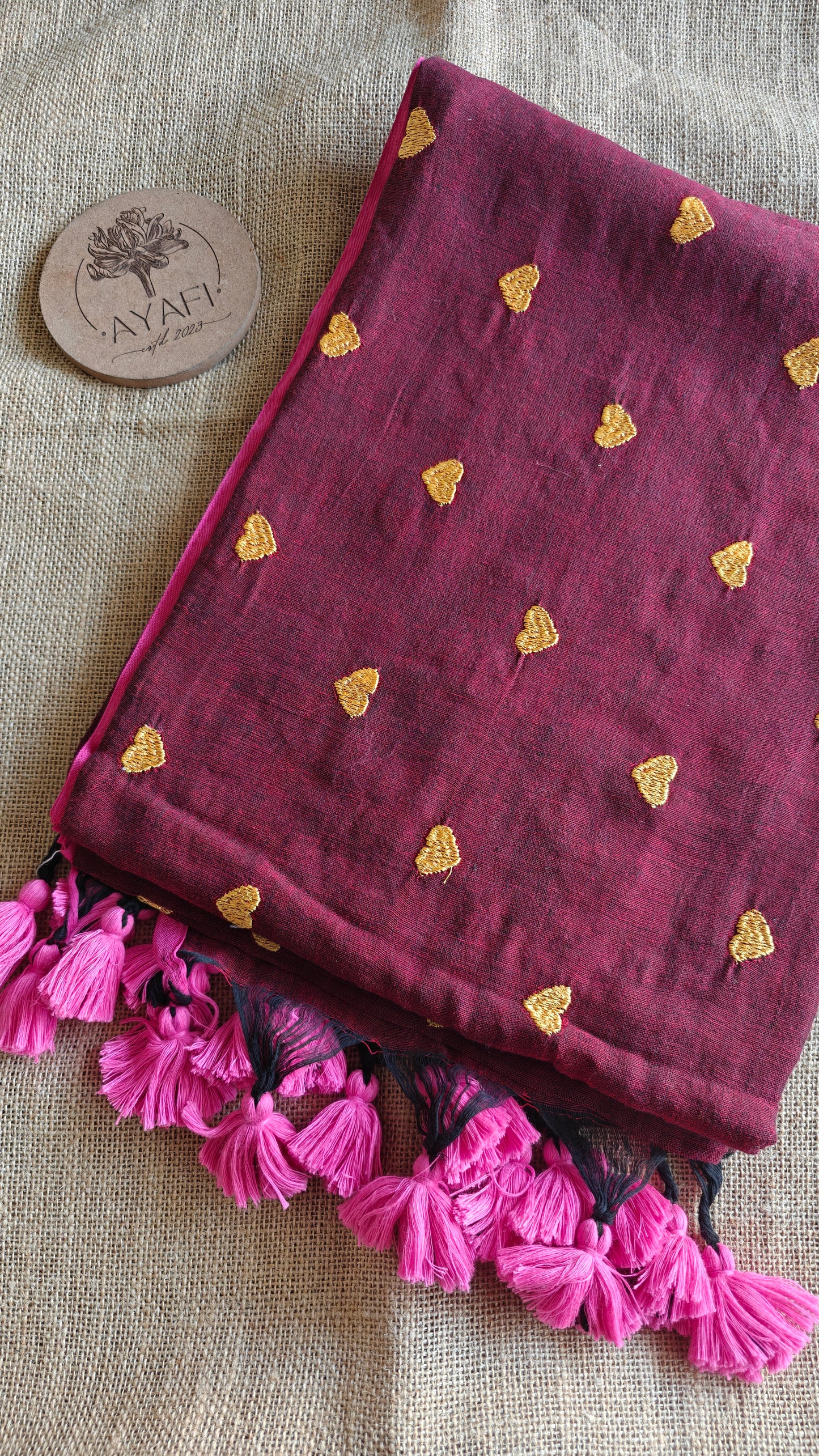Maroon Hearts Embroidery Saree