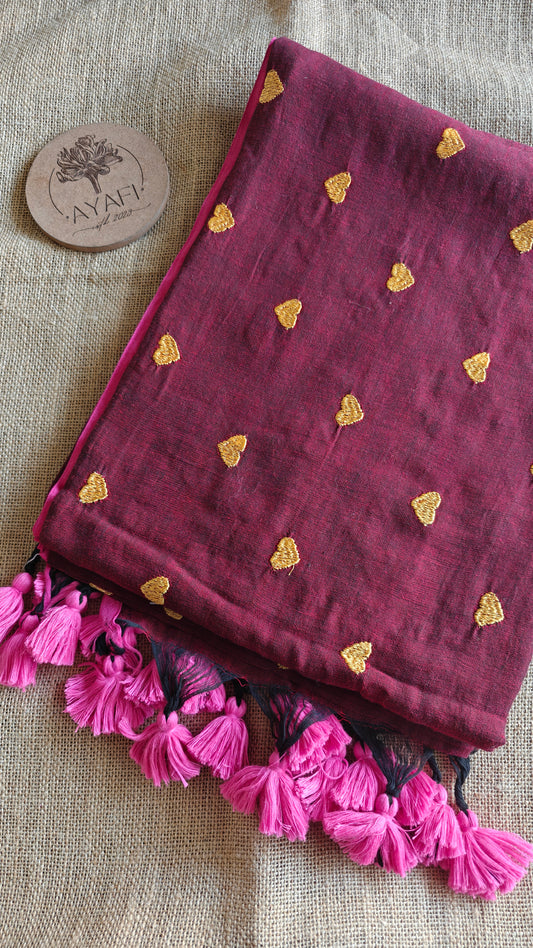 Maroon Hearts Embroidery Saree