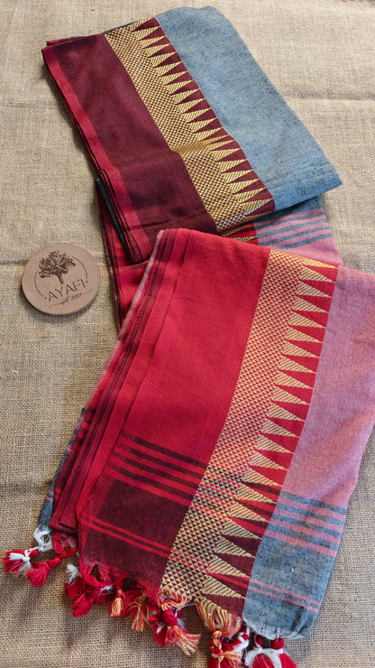 Grey Temple Border Saree