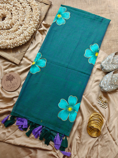 Jeweltide Hibiscus Hand-Painted Saree