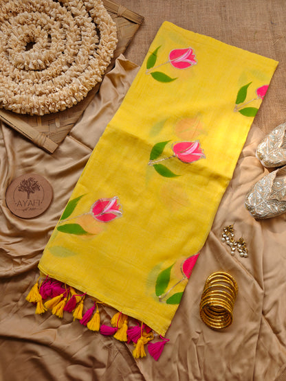 Lemon Tulip Hand-Painted Saree