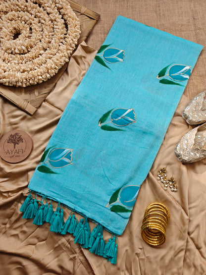 Sky Tulip Hand-Painted Saree