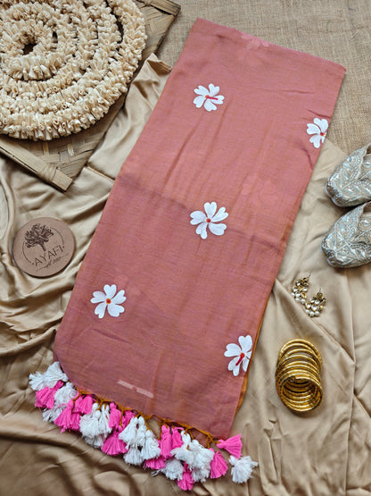 Dusty Mauve Jasmine Hand-Painted Saree