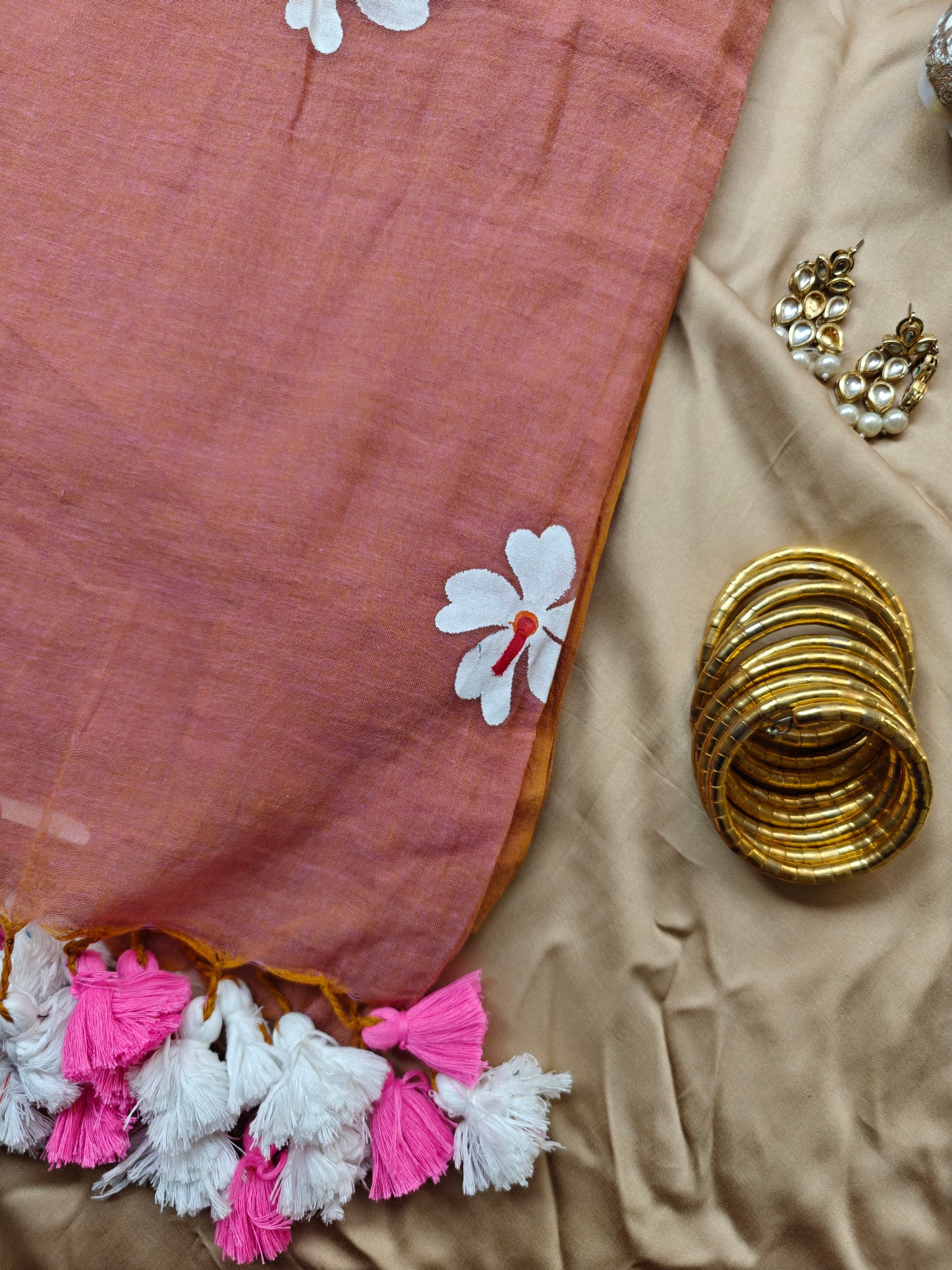 Dusty Mauve Jasmine Hand-Painted Saree