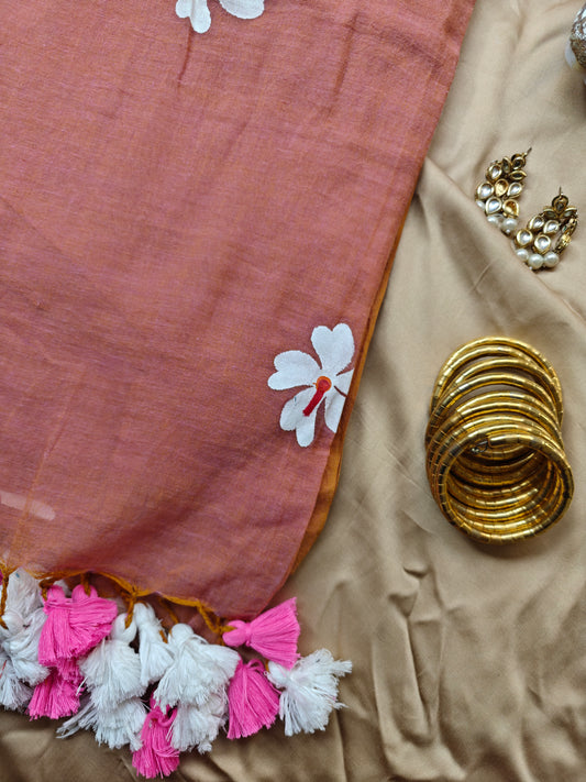 Dusty Mauve Jasmine Hand-Painted Saree