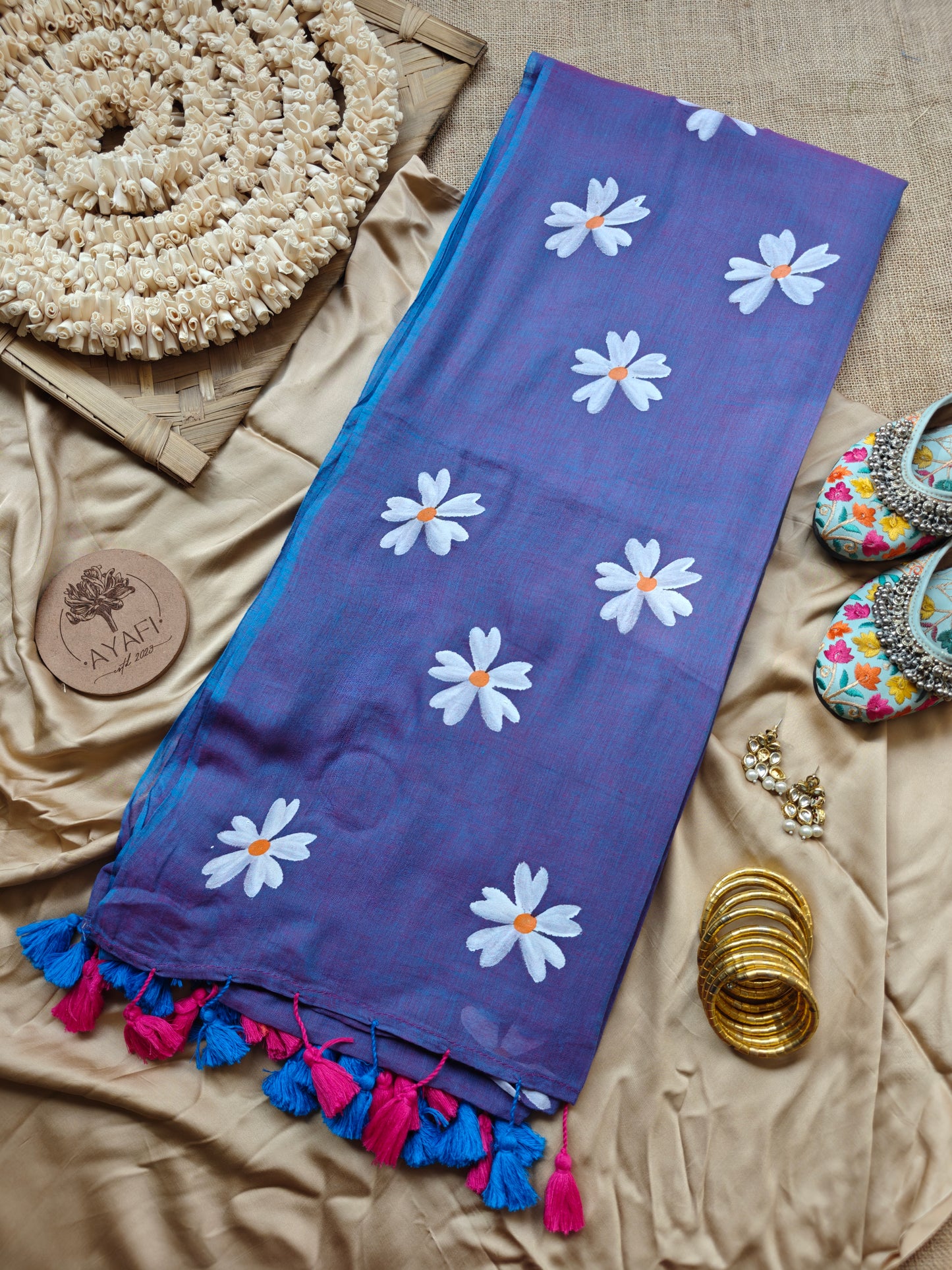 Iris Jasmine Hand-Painted Saree