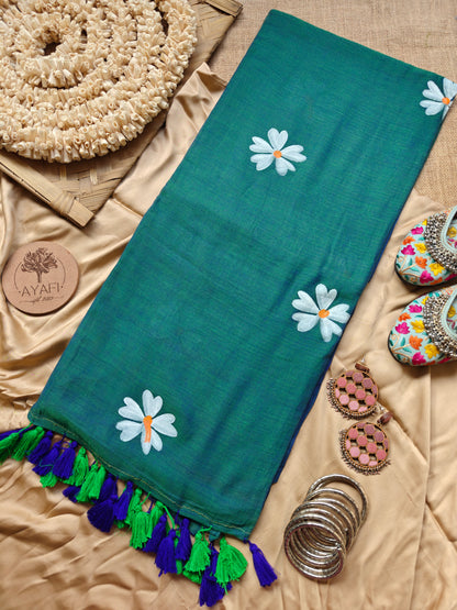 Jeweltide Jasmine Hand-Painted Saree