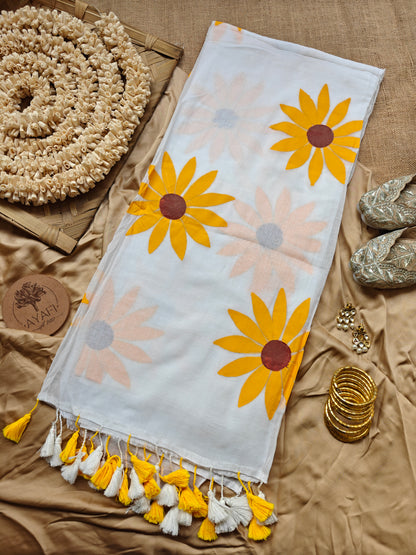 Yellow Sunflower Hand-painted Saree