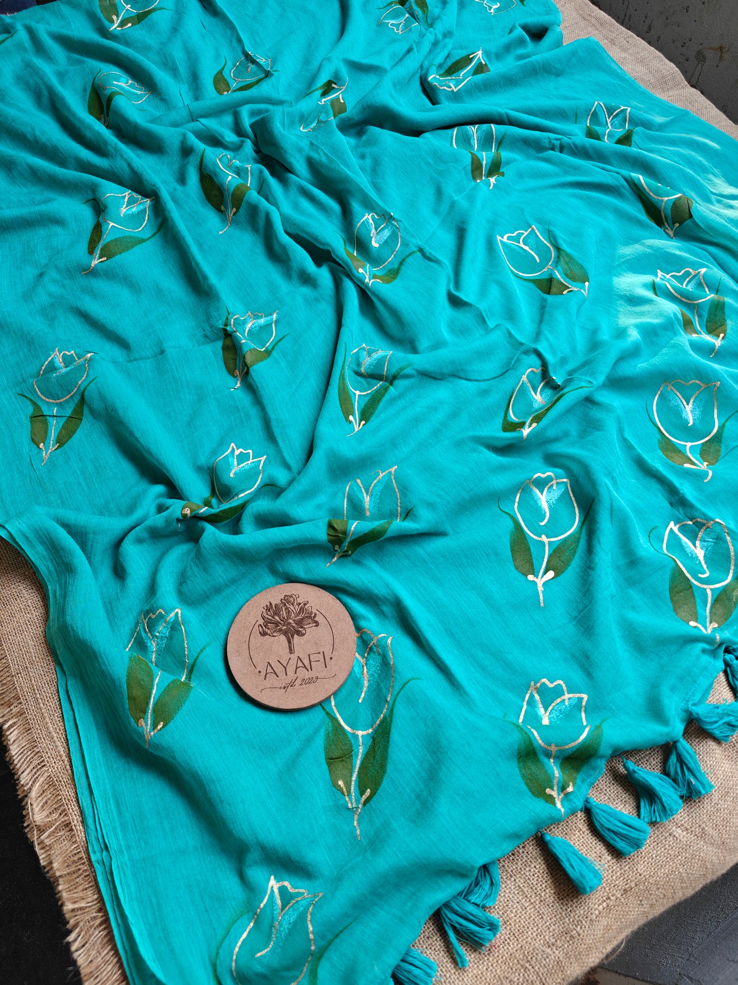 Sky Tulip Hand-Painted Saree