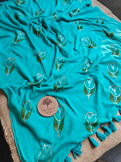 Sky Tulip Hand-Painted Saree