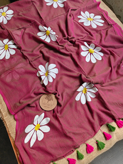 Wild Rouge Daisy Hand-Painted Saree