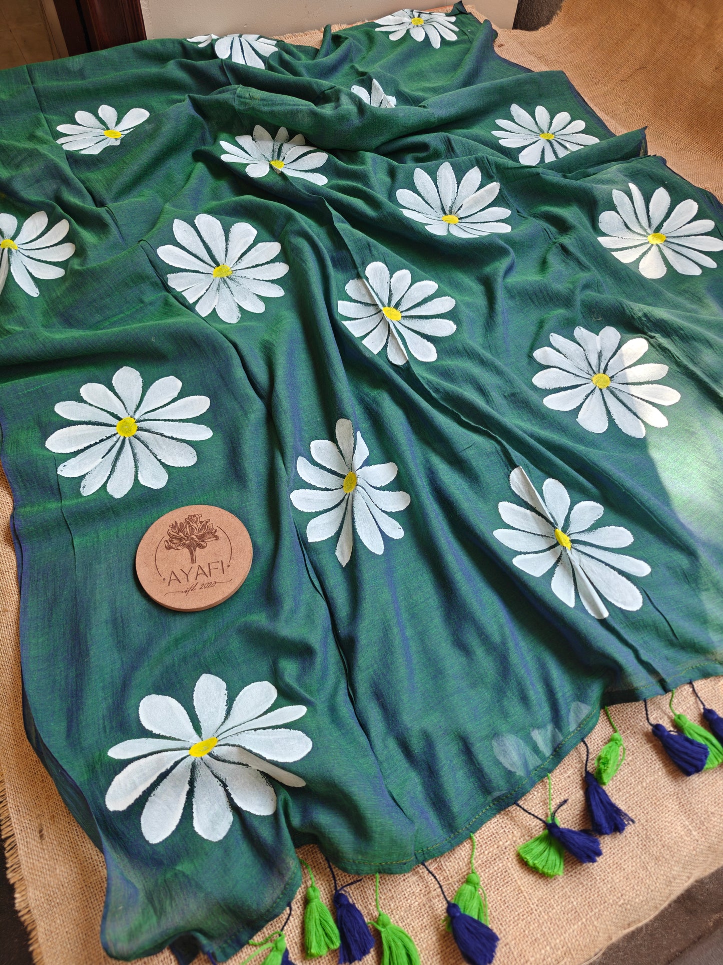 Jeweltide Daisy Hand-Painted Saree