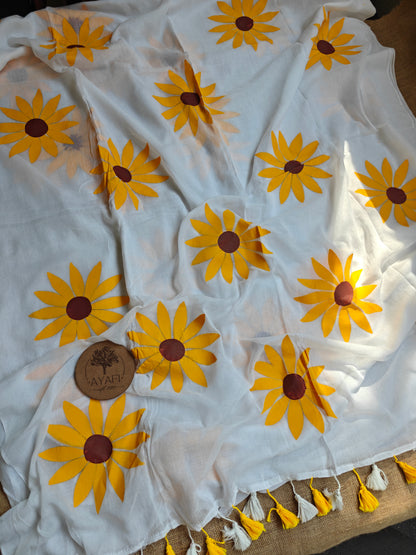 Yellow Sunflower Hand-painted Saree