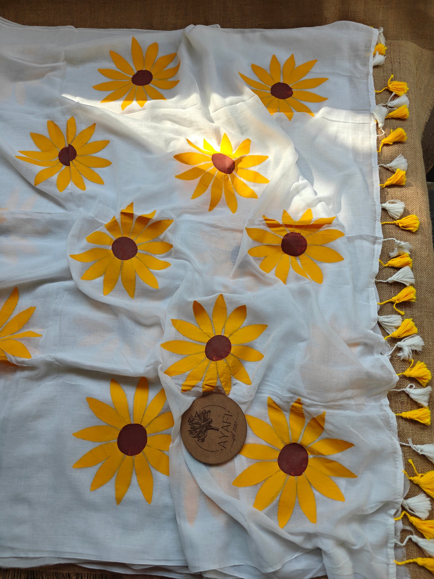 Yellow Sunflower Hand-painted Saree