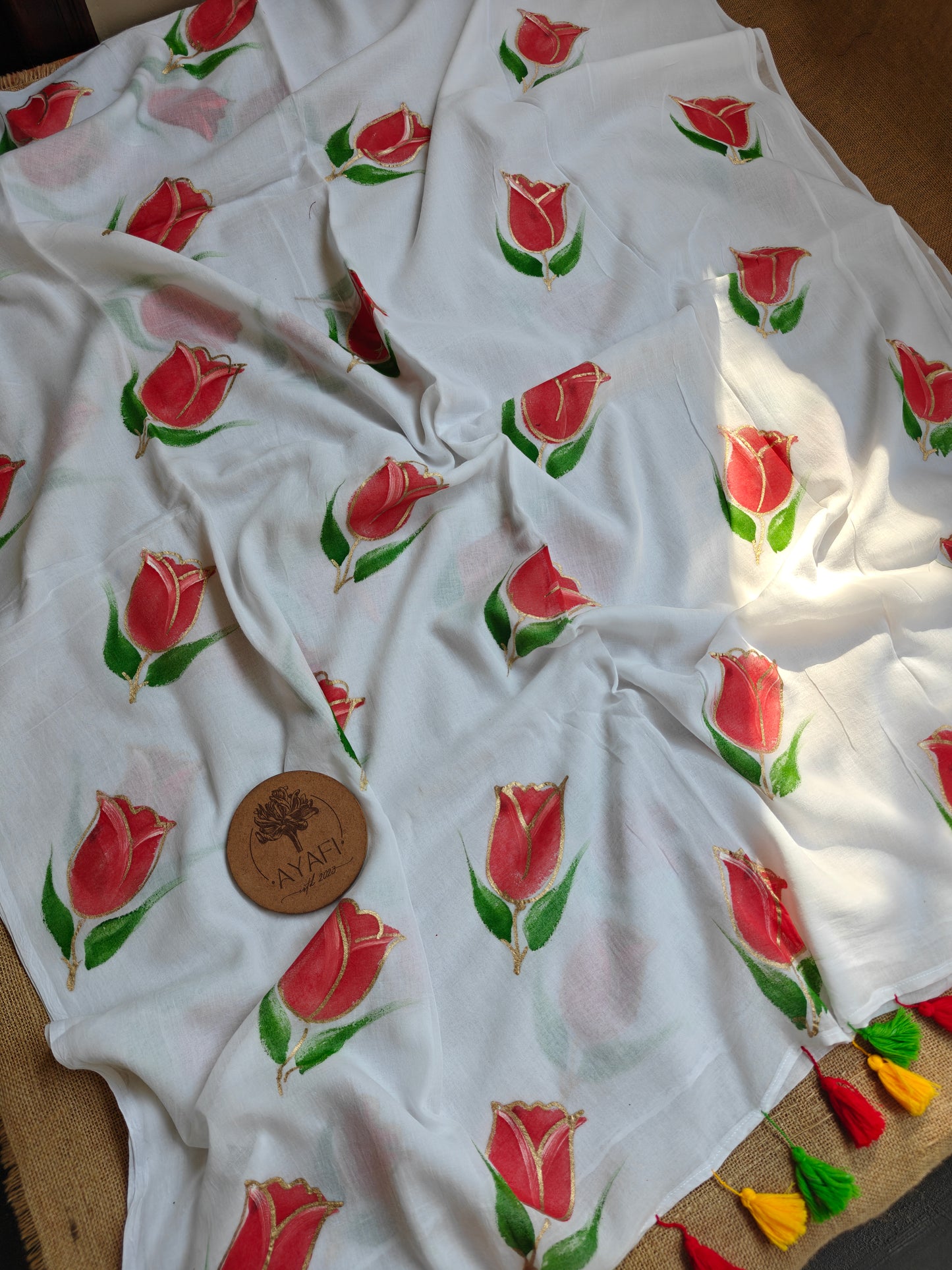 Snow Tulip Hand-Painted Saree