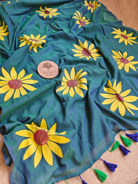Jeweltide Sunflower Hand-Painted Saree