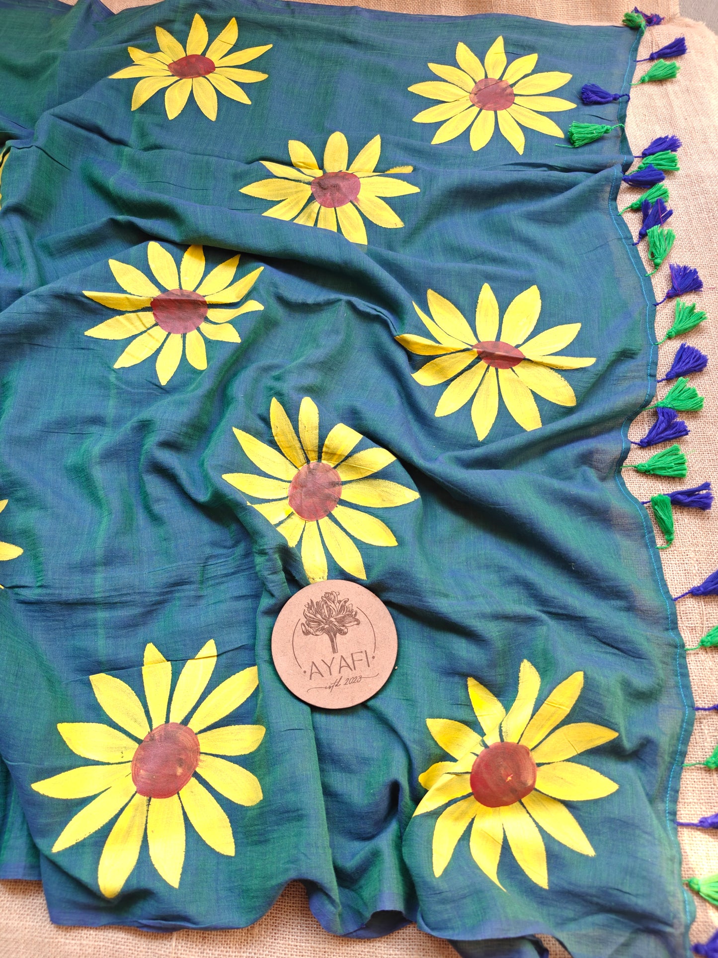 Jeweltide Sunflower Hand-Painted Saree