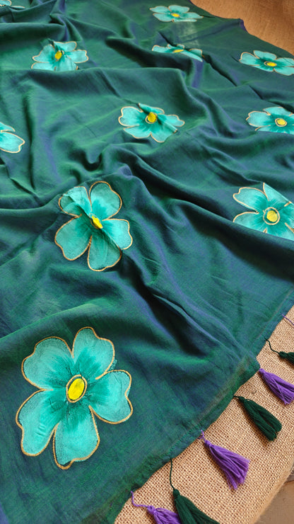 Jeweltide Hibiscus Hand-Painted Saree