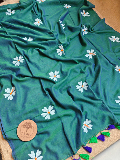 Jeweltide Jasmine Hand-Painted Saree