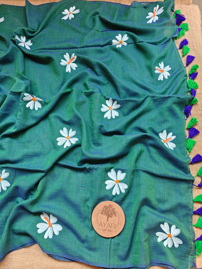 Jeweltide Jasmine Hand-Painted Saree