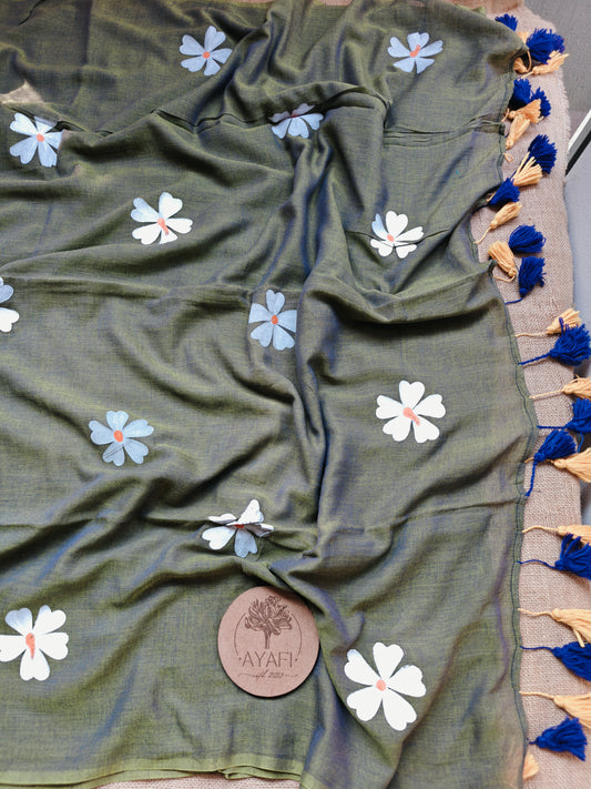 Ginger Jasmine Hand-Painted Saree