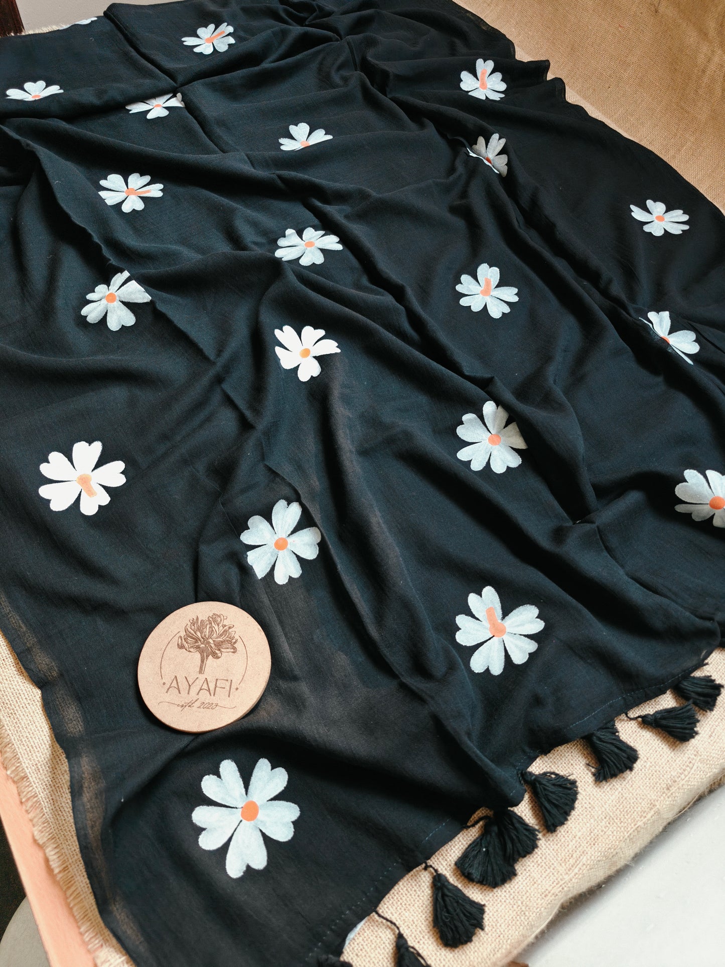 Noir Jasmine Hand-Painted Saree