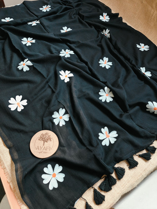 Noir Jasmine Hand-Painted Saree