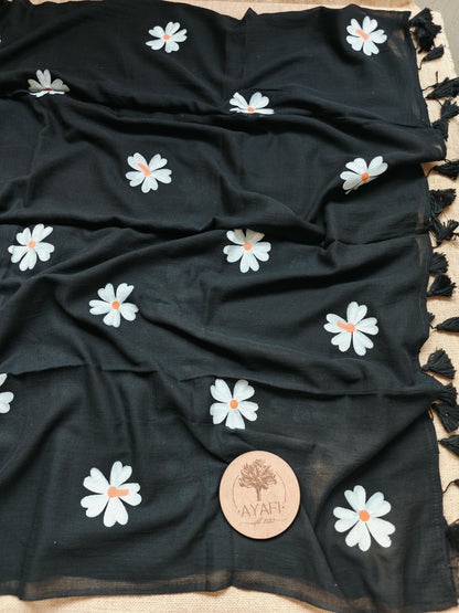 Noir Jasmine Hand-Painted Saree