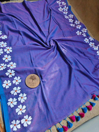 Soft Iris Jasmine Hand-Painted Saree