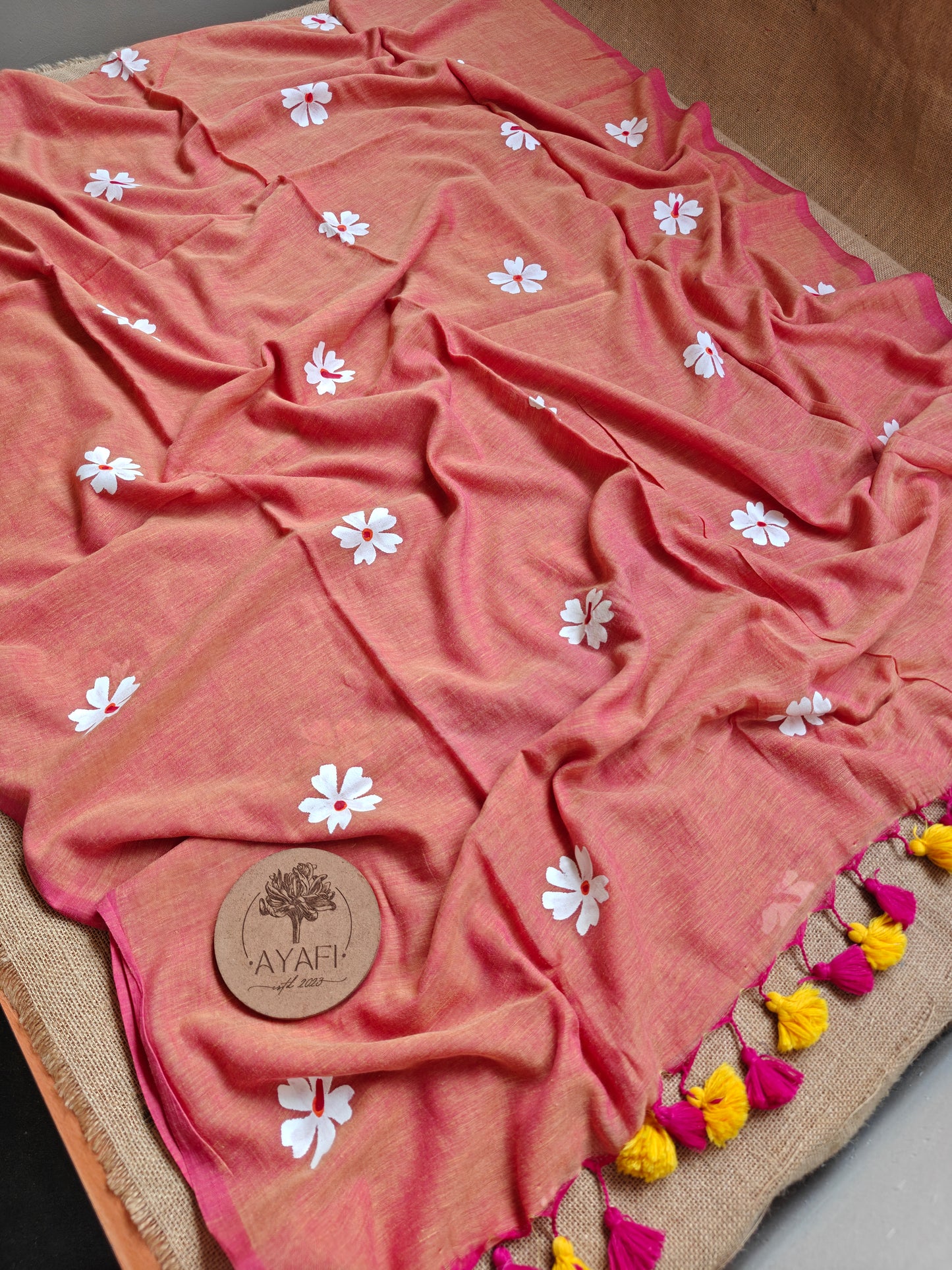 Dusty Mauve Jasmine Hand-Painted Saree
