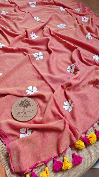 Dusty Mauve Jasmine Hand-Painted Saree