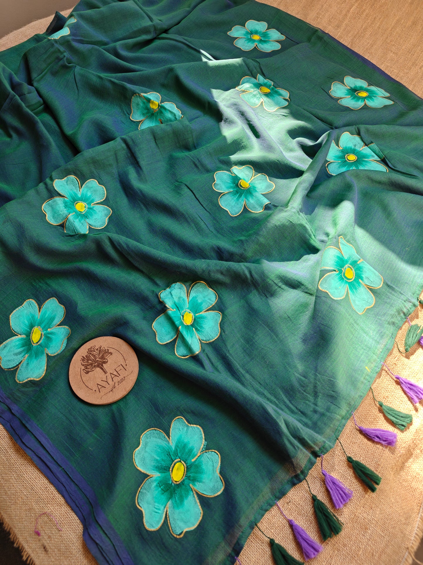 Jeweltide Hibiscus Hand-Painted Saree