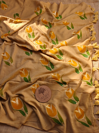 Carmel Tulip Hand-Painted Saree