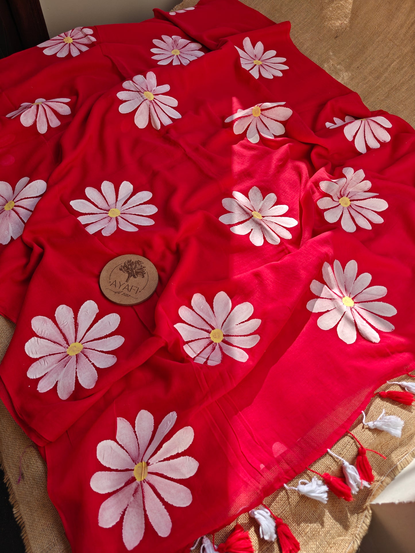 Aster Daisy Hand-Painted Saree