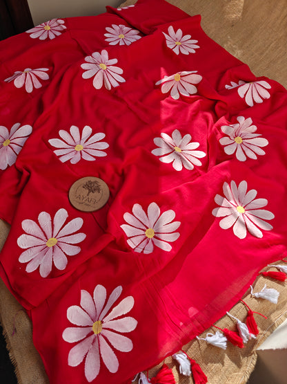 Aster Daisy Hand-Painted Saree