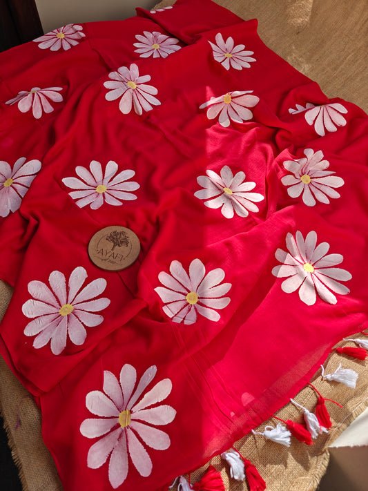 Aster Daisy Hand-Painted Saree