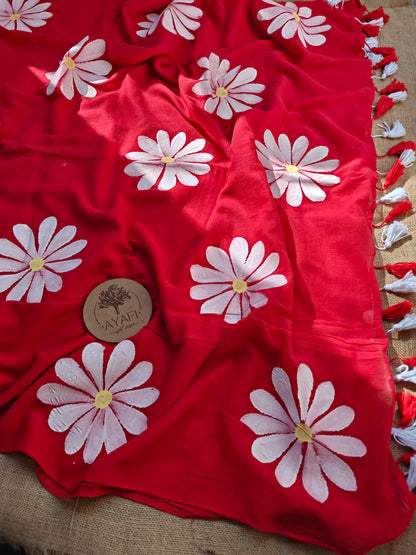 Aster Daisy Hand-Painted Saree