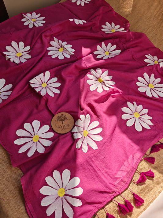 Plum Daisy Hand-Painted Saree