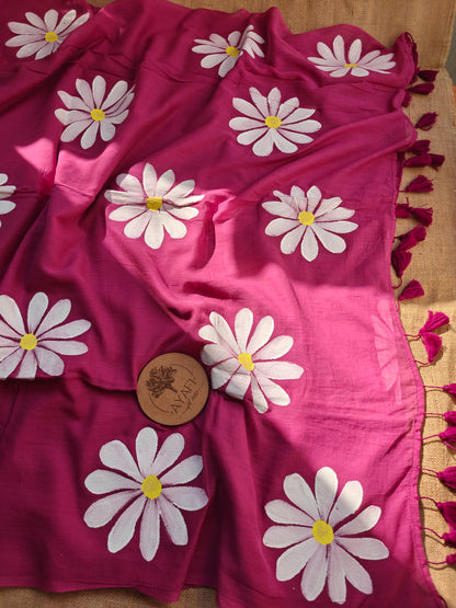 Plum Daisy Hand-Painted Saree