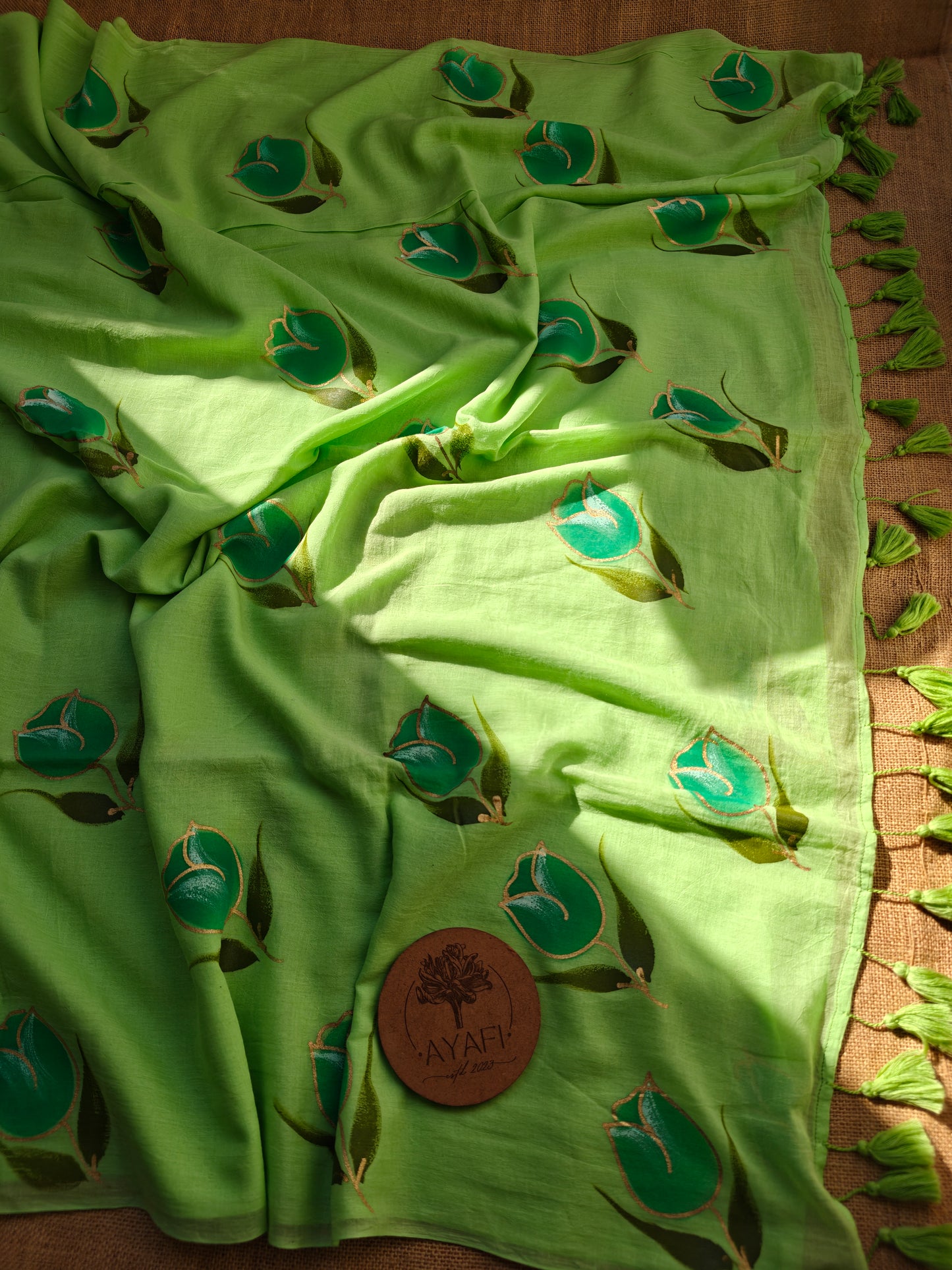 Mint Tulip Hand-Painted Saree