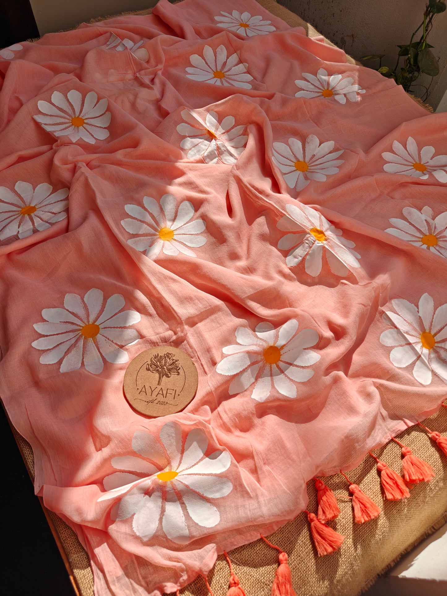 Blush Daisy Hand-Painted Saree