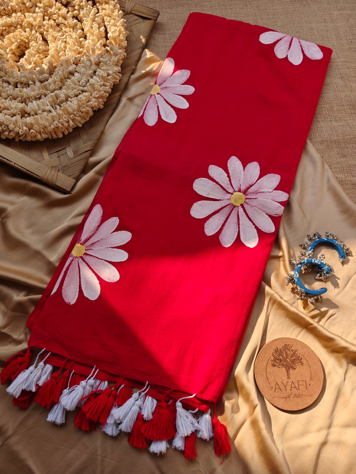 Aster Daisy Hand-Painted Saree