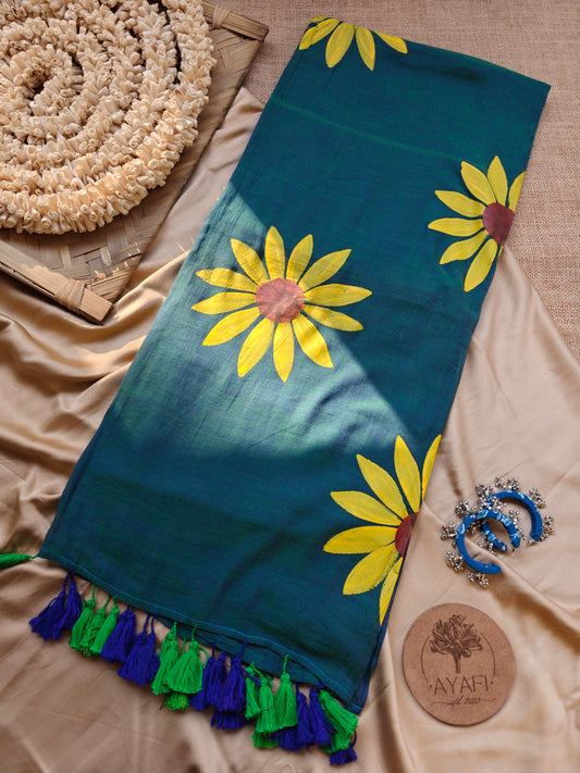 Jeweltide Sunflower Hand-Painted Saree