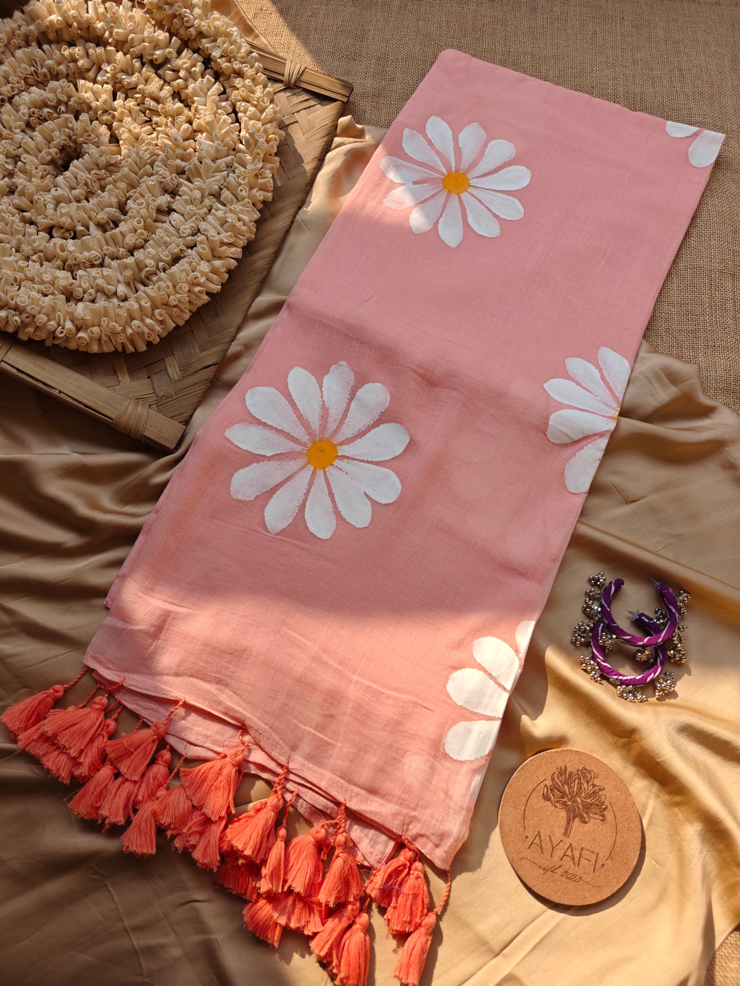 Blush Daisy Hand-Painted Saree