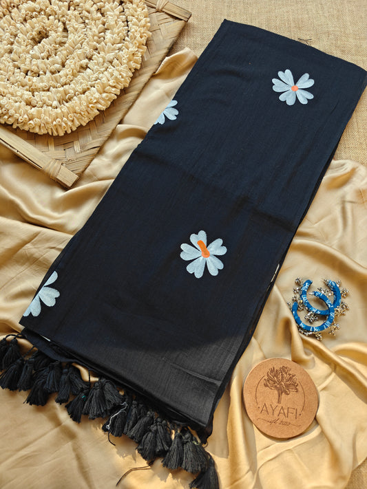 Noir Jasmine Hand-Painted Saree