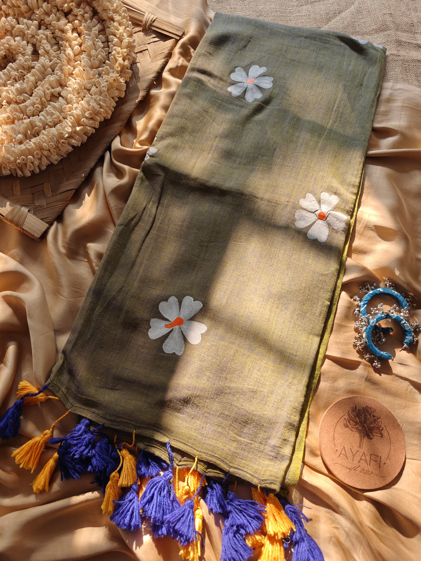 Ginger Jasmine Hand-Painted Saree