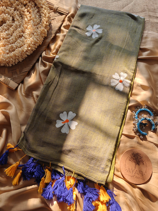 Ginger Jasmine Hand-Painted Saree