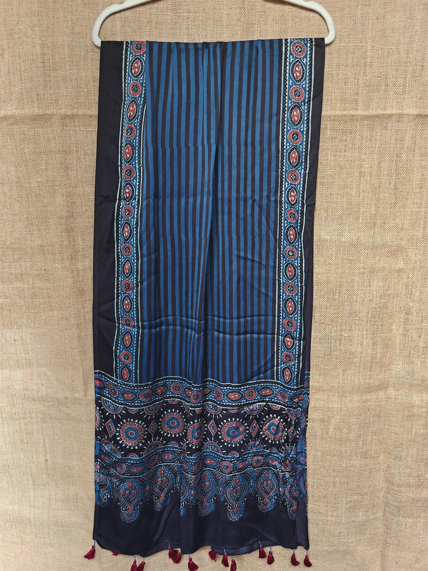 Indigo Handblock Printed Modal Ajrakh Stole