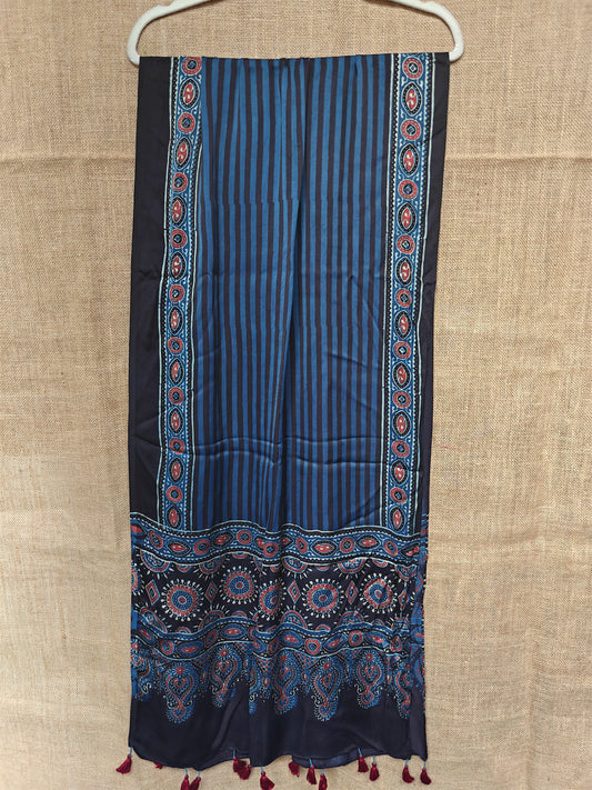 Indigo Handblock Printed Modal Ajrakh Stole