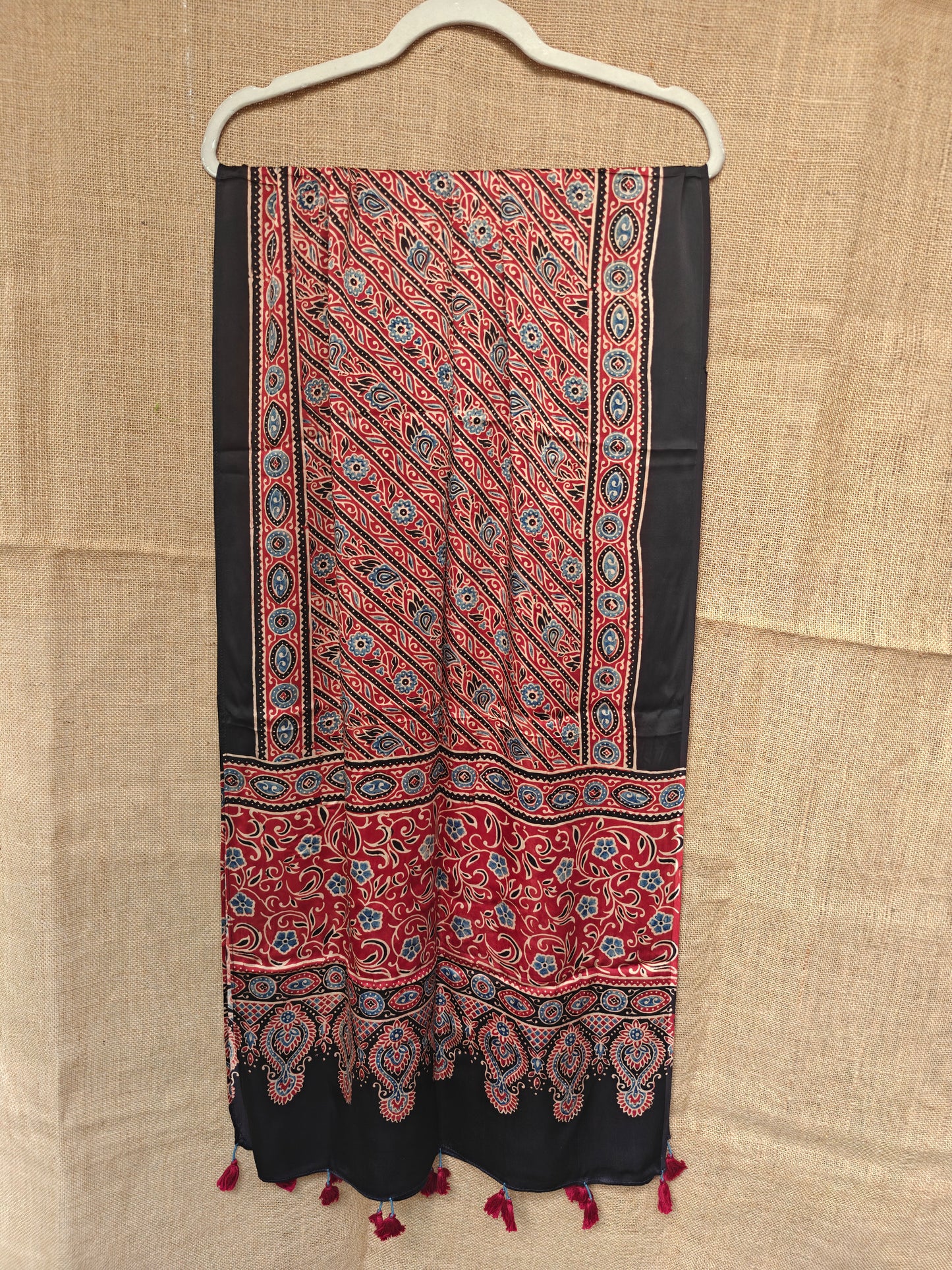 Red Handblock Printed Modal Ajrakh Stole